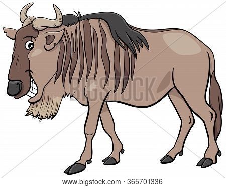 Cartoon Illustration Of Gnu Antelope Or Blue Wildebeest African Wild Animal Character