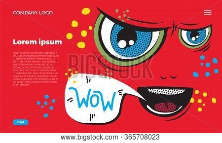 Web Page Template. Funny Emoji Face With Ductile Facial Expressions. With Place For Text In A Bubble