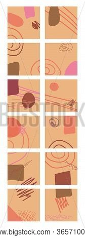 Set Of Twelve Abstract Isolated Backgrounds. Hand Drawn Various Shapes And Doodle Objects. Modern Co