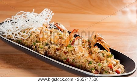 Fried Rice With Calamari - Asian Food. Chaufa Rice With Shrimp. Nice