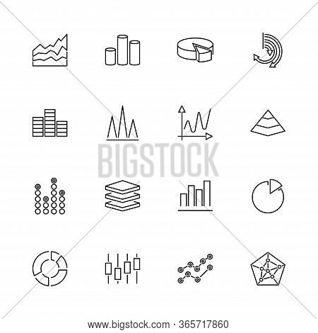 Diagram Graphs, Chart Pie Outline Icons Set - Black Symbol On White Background. Diagram Graphs, Char