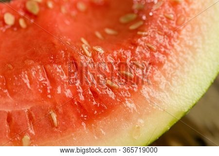 Juicy Ripe Watermelon With Seeds Macro Detailed Shot