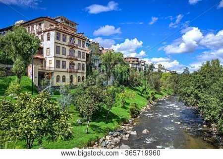 Tomebamba River With Beautiful Houses And Architecture, In Cuenca, Azuay, Ecuador