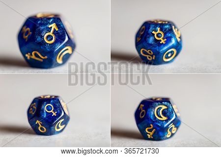 Astrology Dice With Symbol Of The Planets Mars, Venus, Mercury, The Moon