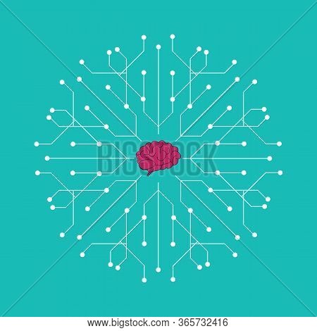 Electronic Brain Icon - Brain Mapping Concept With Dots, Circles And Lines
