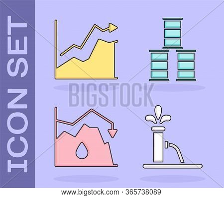 Set Oil Pump Or Pump Jack, Oil Price Increase, Drop In Crude Oil Price And Barrel Oil Icon