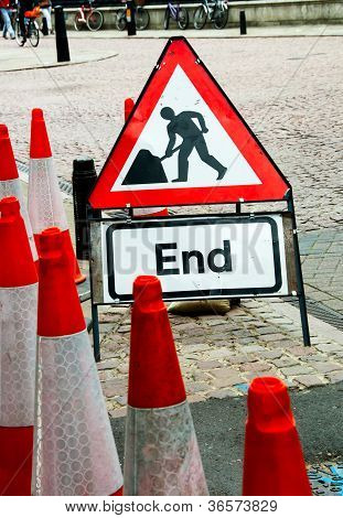 Street Sign For End Of Road Construction Work