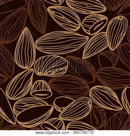 Abstract Seamless Pattern Of A Set Of Almond Kernels, For Menu Design Or Confectionery, Textiles, Ve