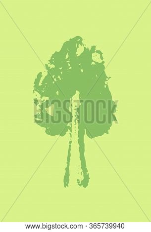 Blank Postcard With Handsketched Tree Silhouette. Blooming Tree Stamp Or Watermark On Vertical Card.