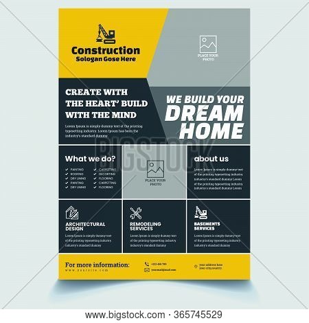 Corporate Home Construction Flyer Poster Pamphlet Brochure Cover Design Layout Background, One Color