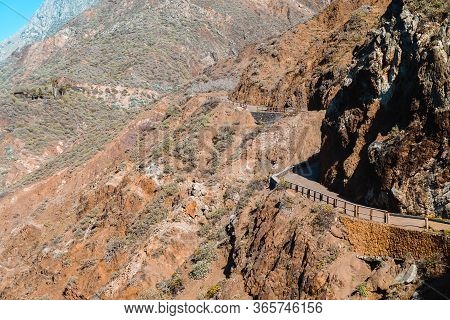 Narrow Road In Anaga Mountains To Village El Draguillo. Road Over Benijo Beach, Tenerife, Spain.
