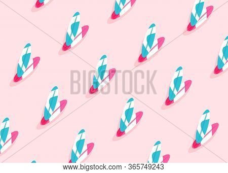 Surfing Board Pattern On A Pink Background. Summer Concept