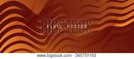 Color Fluid Flow. Orange Geometric Wallpaper. 3d Abstract Shapes. Technology Poster. Yellow Fluid Fl