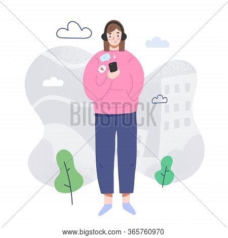 Teenager Texting, Reading Messages In Messanger Mobile App Or Social Media Network, Female Teen Girl