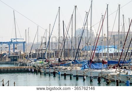 Ashkelon, Israel - May 08, 2020: View From The Breakwater To The Yacht Parking In Ashkelon