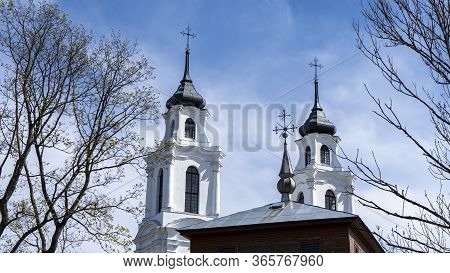Ludza Medieval Castle Ruins On A Hill Between Big Ludza Lake And Small Ludza Lake And The Roman Cath