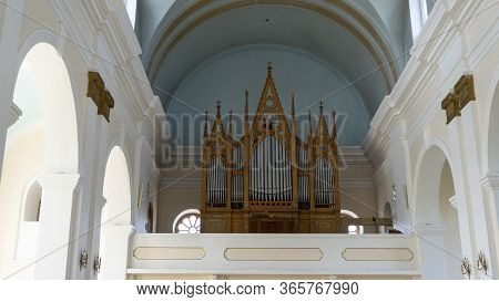 Ludza, Latvia - May 3 , 2020: The Roman Catholic Church In Ludza, Latvia. Deatail Of The Interior Of