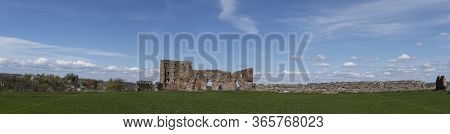 Panoramic View Of The Ludza Medieval Castle Ruins On A Hill Between Big Ludza Lake And Small Ludza L