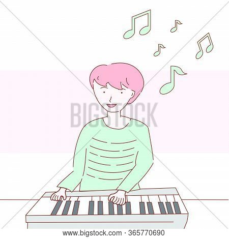 A Young Man Playing Piano Illustration, Design - Vector