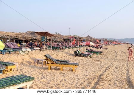 CANDOLIM, INDIA - FEBRUARY 18, 2020: Candolim Beach, North Goa, India