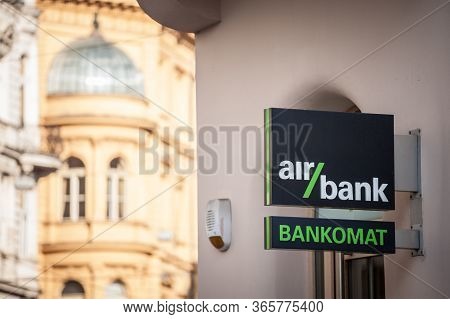 Prague, Czechia - October 31, 2019: Air Bank Logo  In Front Of Their Main Atm For Prague. Part Of Pp