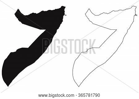 Somalia Country Map. Black Silhouette And Outline Isolated On White Background. Eps Vector