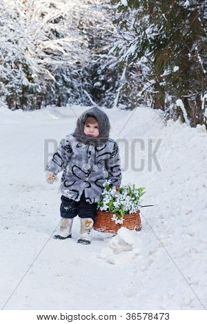 dziewczynka w zimowym drewnem