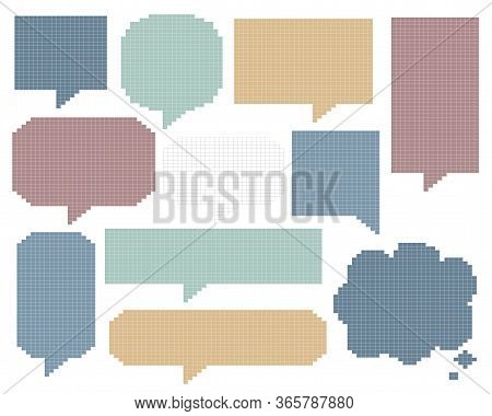 Collection Set Of Retro Game 8 Bit Pixel Blank Speech Bubble Balloon, Text Box Banner, Pastel Color,