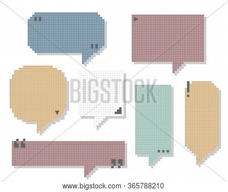 Collection Set Of Retro Game 8 Bit Pixel Blank Speech Bubble Balloon, Text Box Banner, Pastel Color,