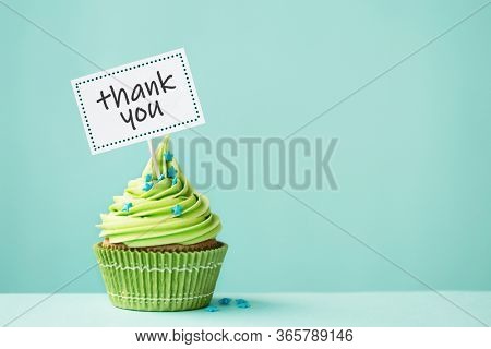 Cupcake with thank you sign