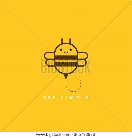 Vector Illustration Of Brown Bee In Linear Geometric Style. Bee Simple For Card Design, T-shirt Or T