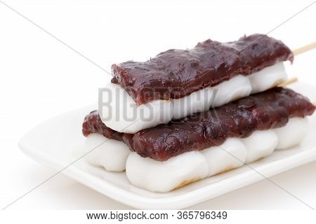 Japanese Traditional Confectionery Kushi Anko Dango On White Background