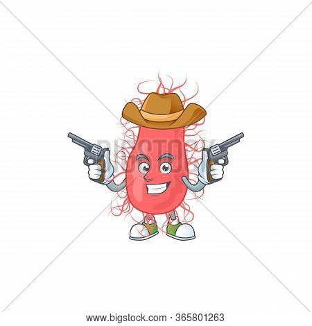A Cowboy Cartoon Character Of Escherichia Holding Guns