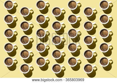 Coffee On A Yellow Background, Coffee Cups, Pattern