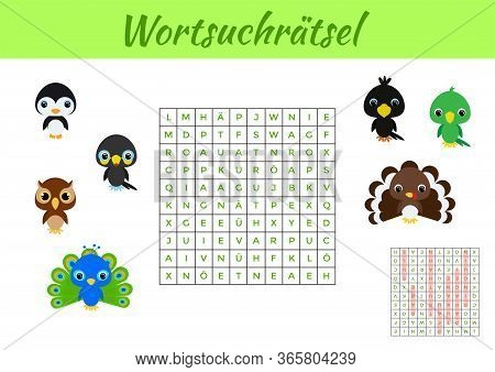 Wortsuchrätsel - Word Search Puzzle. Clip Cards Game Template. Kids Activity Worksheet Colorful Prin