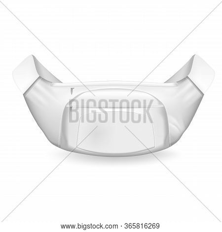 Waist Bag. Modern Mockup White Waist Bag With Elegant Protruding Zip Pocket Built In Center Fashiona