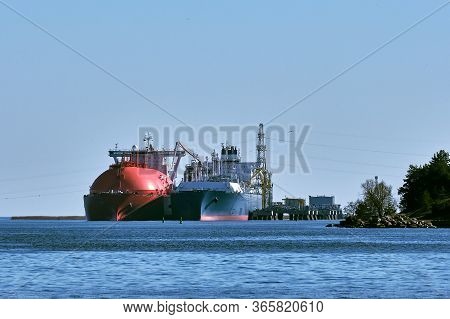 Lng Tanker And Carrier As Floating Lng Storageand Import Terminal In Port. Alternative Gas Supply, C