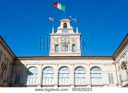 Rome, Italy -january 11, 2019: The Clock Tower (il Torrino) Over The Courtyard Of The Quirinale  Pal