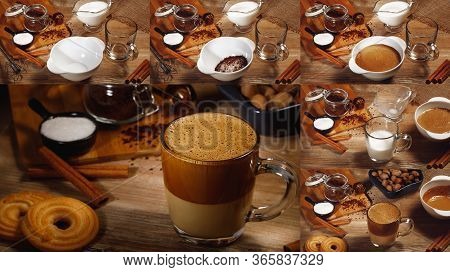 Dalgona Coffee. Collage Of Step By Step Cooking. The New Korean Trend In Drinks.