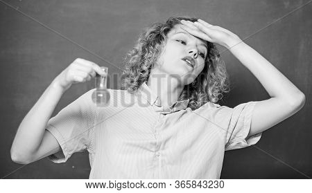 Disgusting Experiment. Student Practicing On Hateful Lesson. College Student Performing Chemical Rea