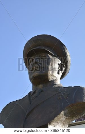 Gorodok, Belarus -10 May 2020:the Monument Is A Bust To Marshal Ivan Baghramyan, Twice Hero Of The S