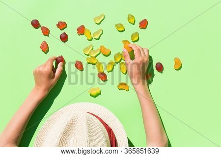 Childs Hands Making Picture With Jelly Candies, Arts And Crafts