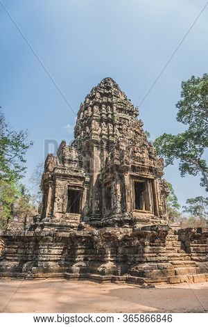 Ancient Angkor Wat Ruins Panorama. Thommanon Temple. Siem Reap, Cambodia - February 25, 2020