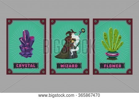 Card Game Collection. Fantasy Ui Kit With Magic Items. User Interface Design Elements With Decorativ