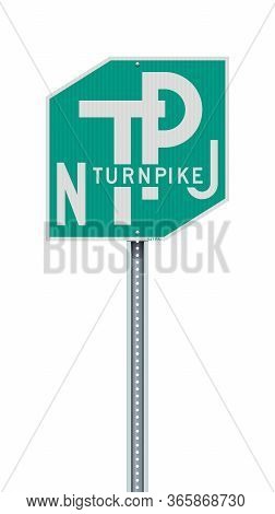 Vector Illustration Of The New Jersey Turnpike Road Sign On Metallic Post