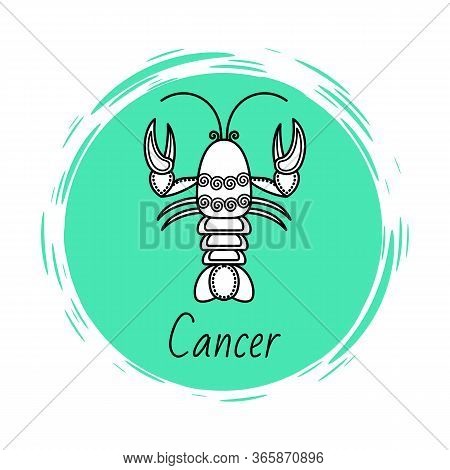 Cancer Sign Of Horoscope With Sketch Depiction Of Lobster Or Crab. Astrological Symbol In Circle. Ju