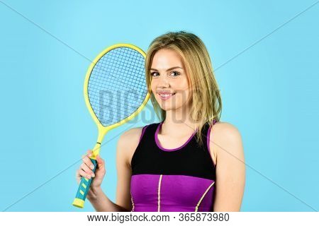 Squash Game. Woman Athlete Play Tennis Court. Scoring System. Racquet Sports. Tennis Club. Smiling A