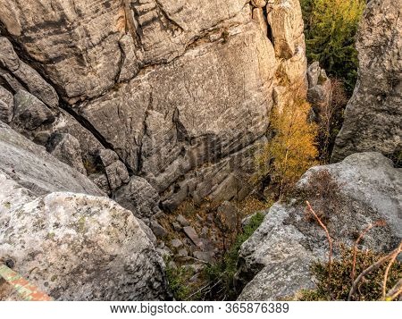 Szczeliniec sanstone gully within the Table Mountain National Park, Poland