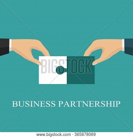 Vector Business Partnership Illustration. Handshake. Symbol Of Success Deal, Happy Business Partners