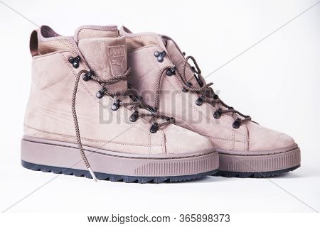 Kyiv, Ukraine - January 03, 2020 Puma Ren Boot Nbk Sport Shoe. Puma Is A German Company. Puma Is The